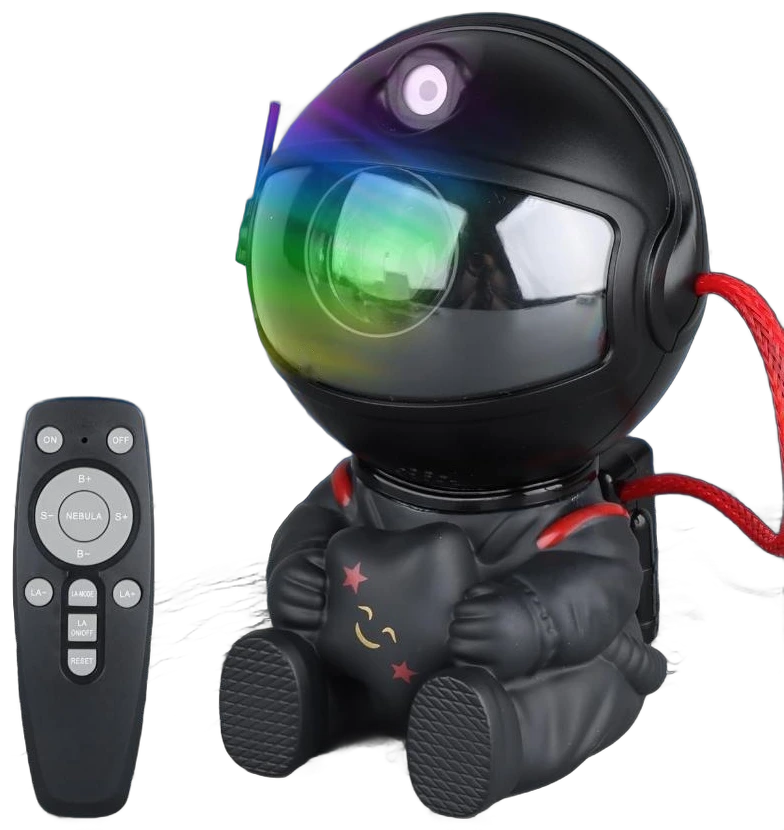 AURBITAL astronaut projector, Original Black, sitting and hugging a smiling star, with remote