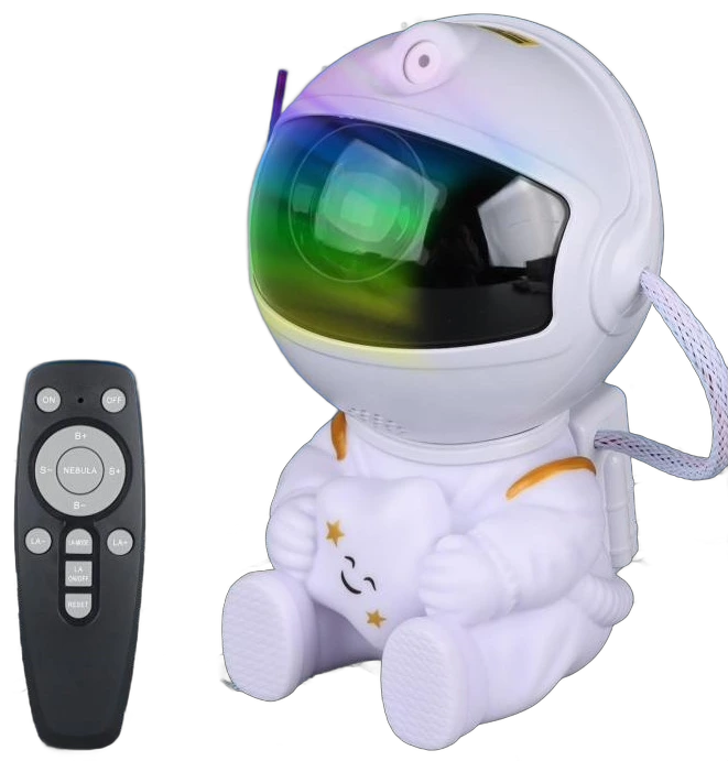 AURBITAL astronaut projector, Original White, sitting and hugging a smiling star, with remote