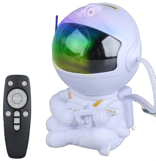 AURBITAL astronaut projector, White Guitar, cross-legged and playing an electric guitar, with remote